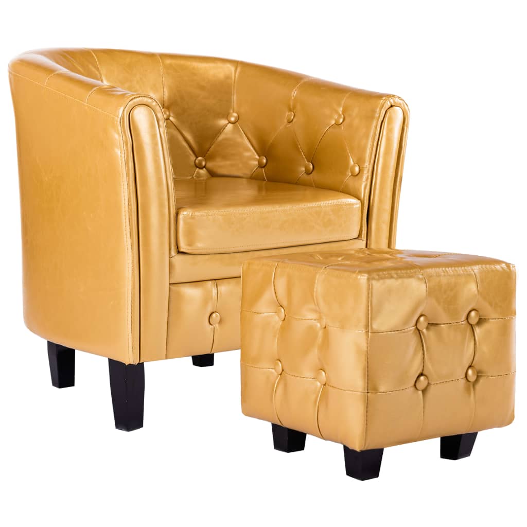 Clubsessel mit Hocker Golden Kunstleder