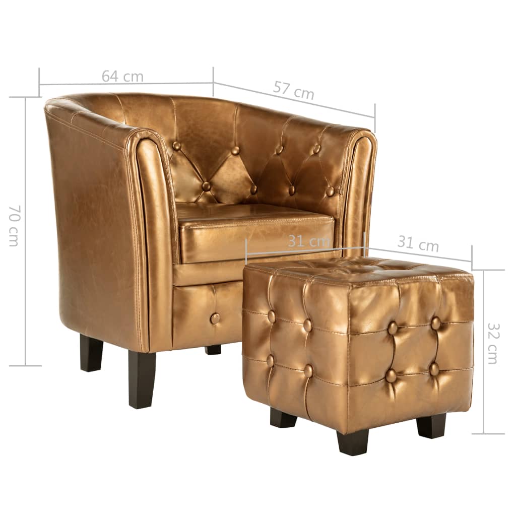 Clubsessel mit Hocker Golden Kunstleder