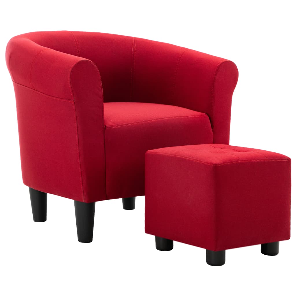 2-tlg. Sessel und Hocker Set Weinrot Stoff