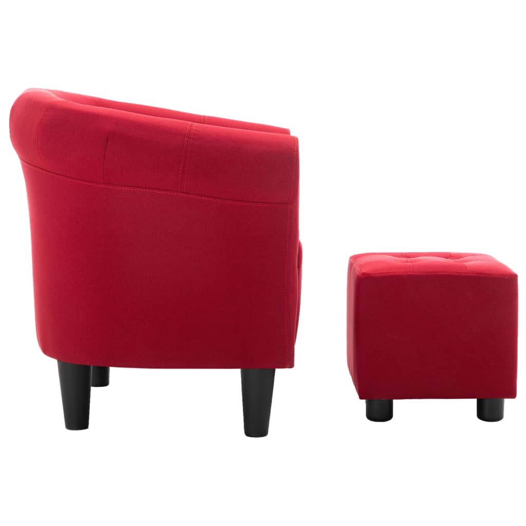 2-tlg. Sessel und Hocker Set Weinrot Stoff