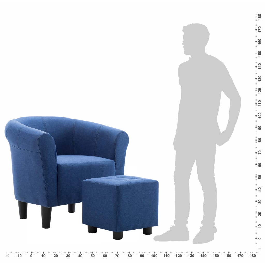 2-tlg. Sessel und Hocker Set Blau Stoff