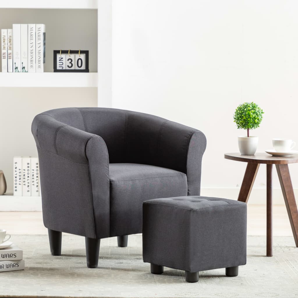 2-tlg. Sessel und Hocker Set Schwarz Stoff