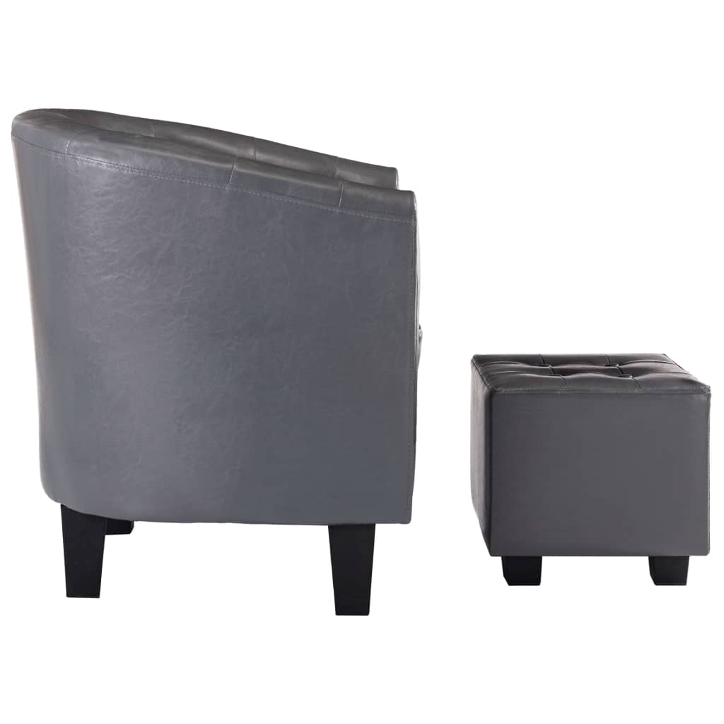 Sessel mit Fußhocker Grau Kunstleder