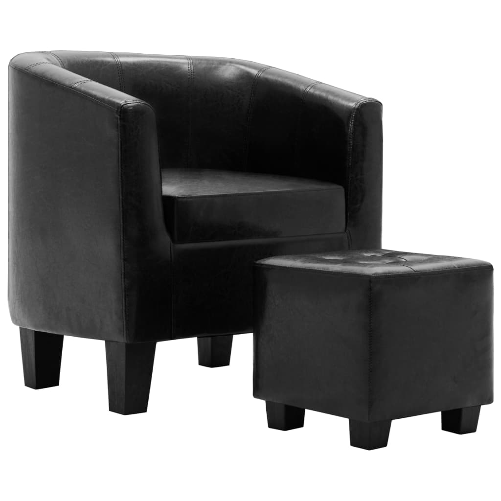 Sessel mit Fußhocker Schwarz Kunstleder