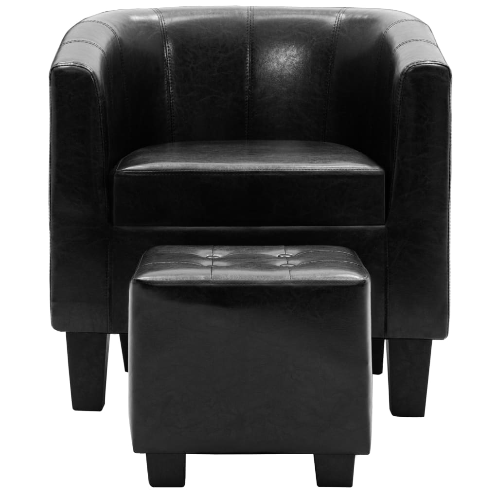 Sessel mit Fußhocker Schwarz Kunstleder