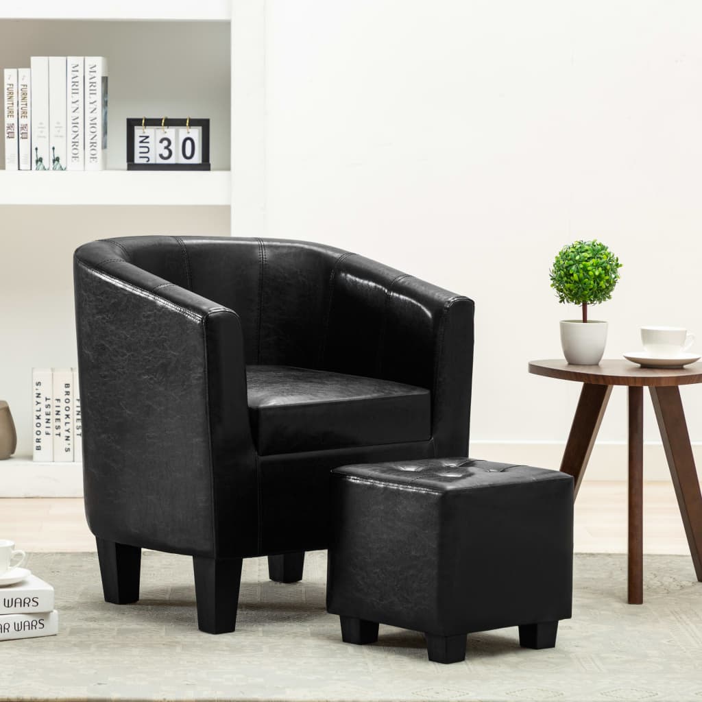 Sessel mit Fußhocker Schwarz Kunstleder