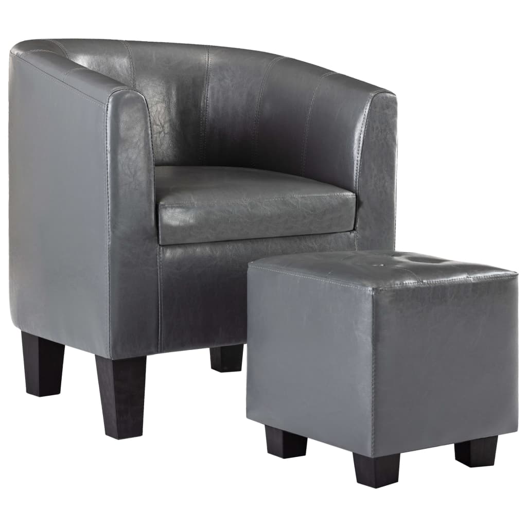 Sessel mit Fußhocker Grau Kunstleder