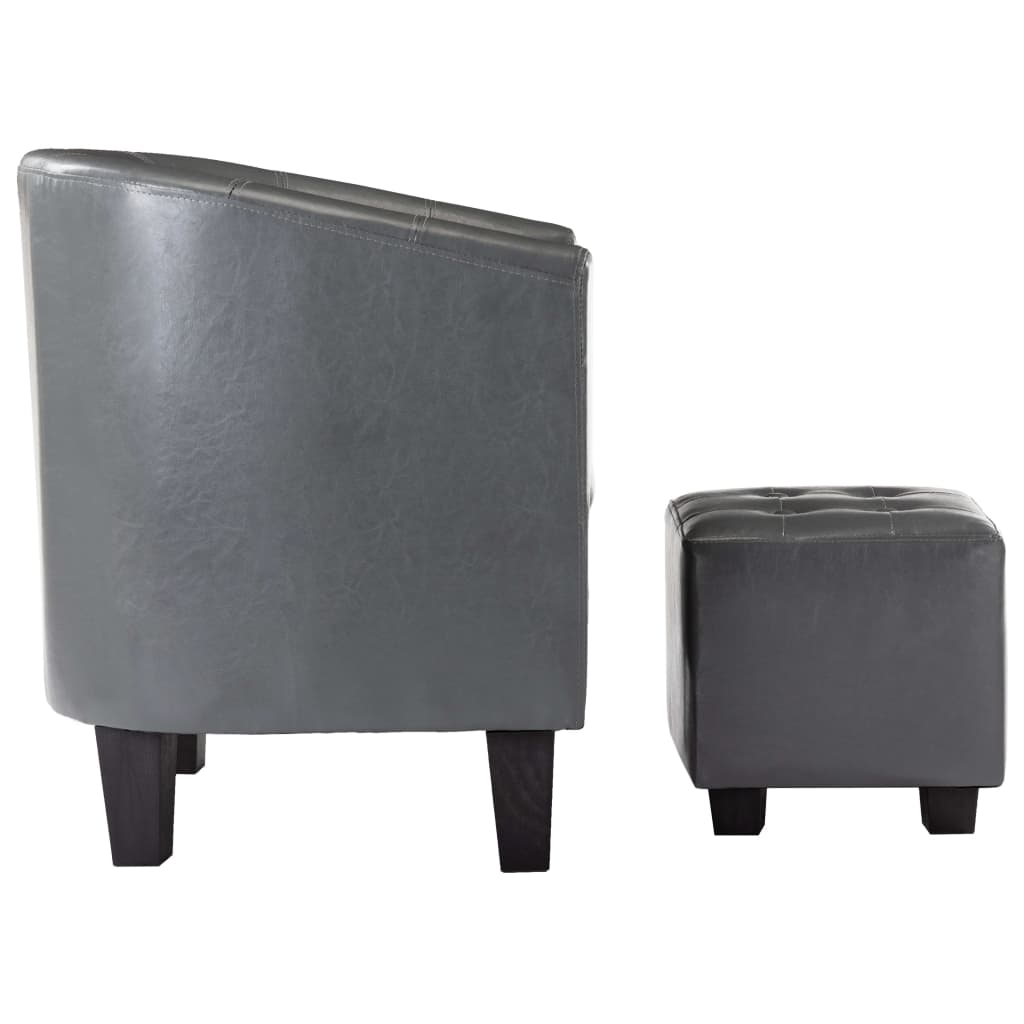 Sessel mit Fußhocker Grau Kunstleder