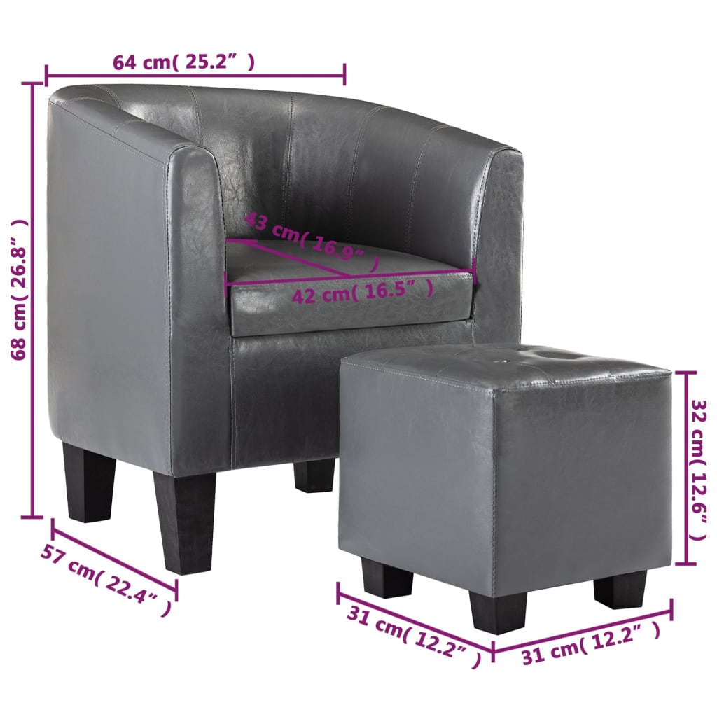 Sessel mit Fußhocker Grau Kunstleder