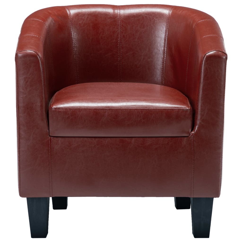 Sessel mit Fußhocker Weinrot Kunstleder