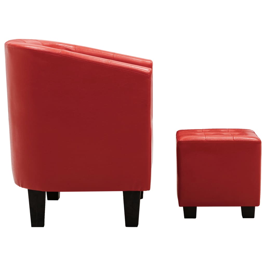 Sessel mit Fußhocker Rot Kunstleder