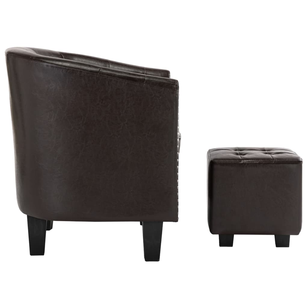Clubsessel mit Hocker Braun Kunstleder