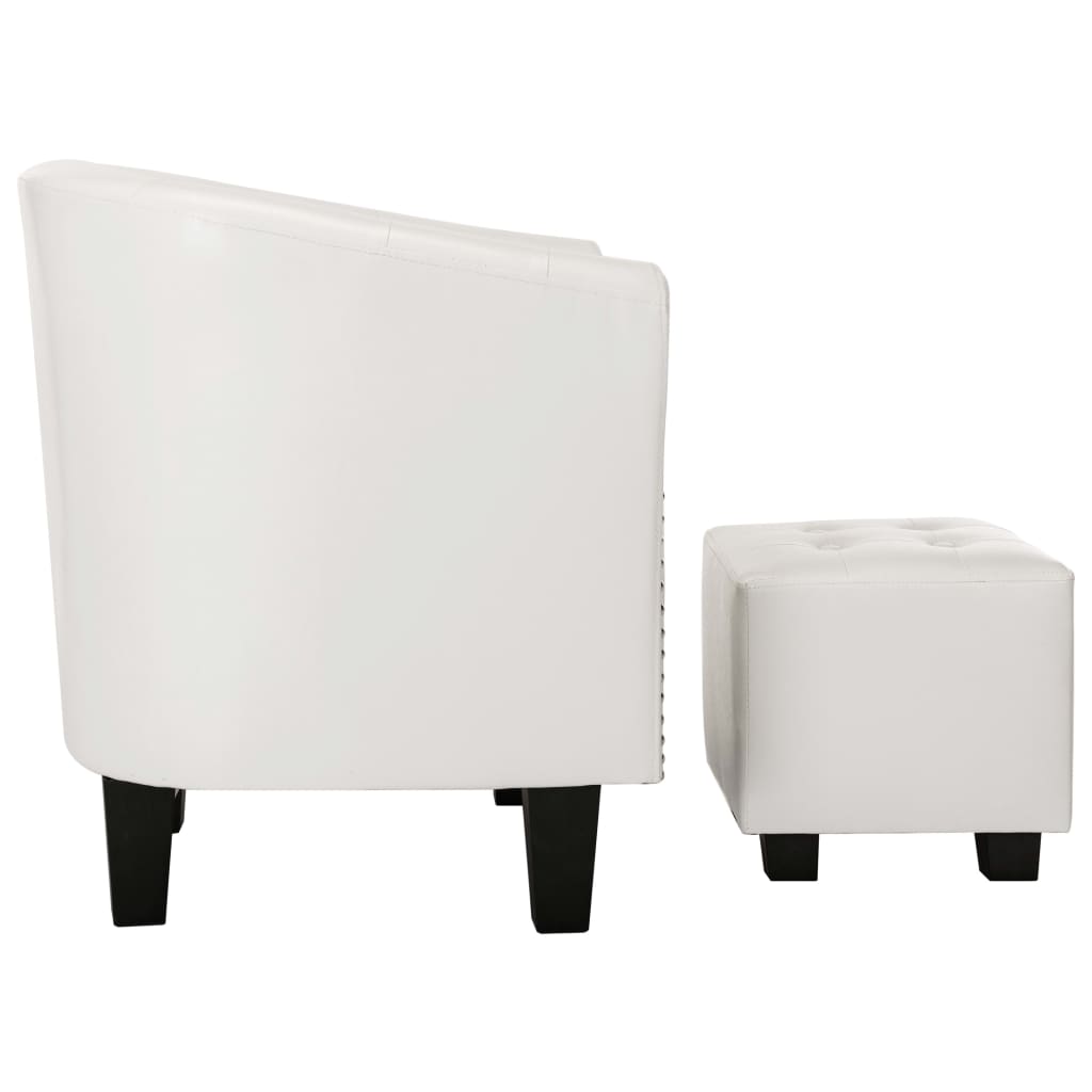 Clubsessel mit Hocker Weiß Kunstleder