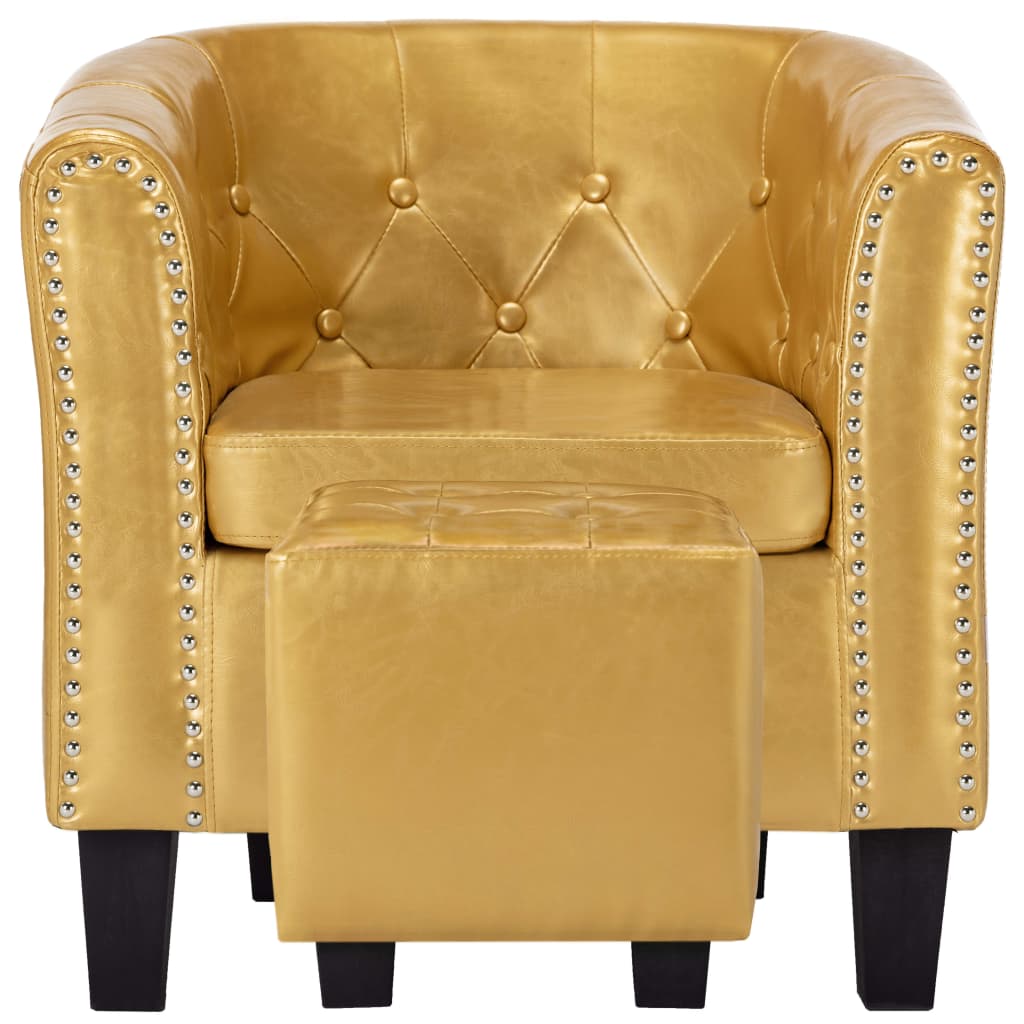 Sessel mit Fußhocker Glänzendes Golden Kunstleder