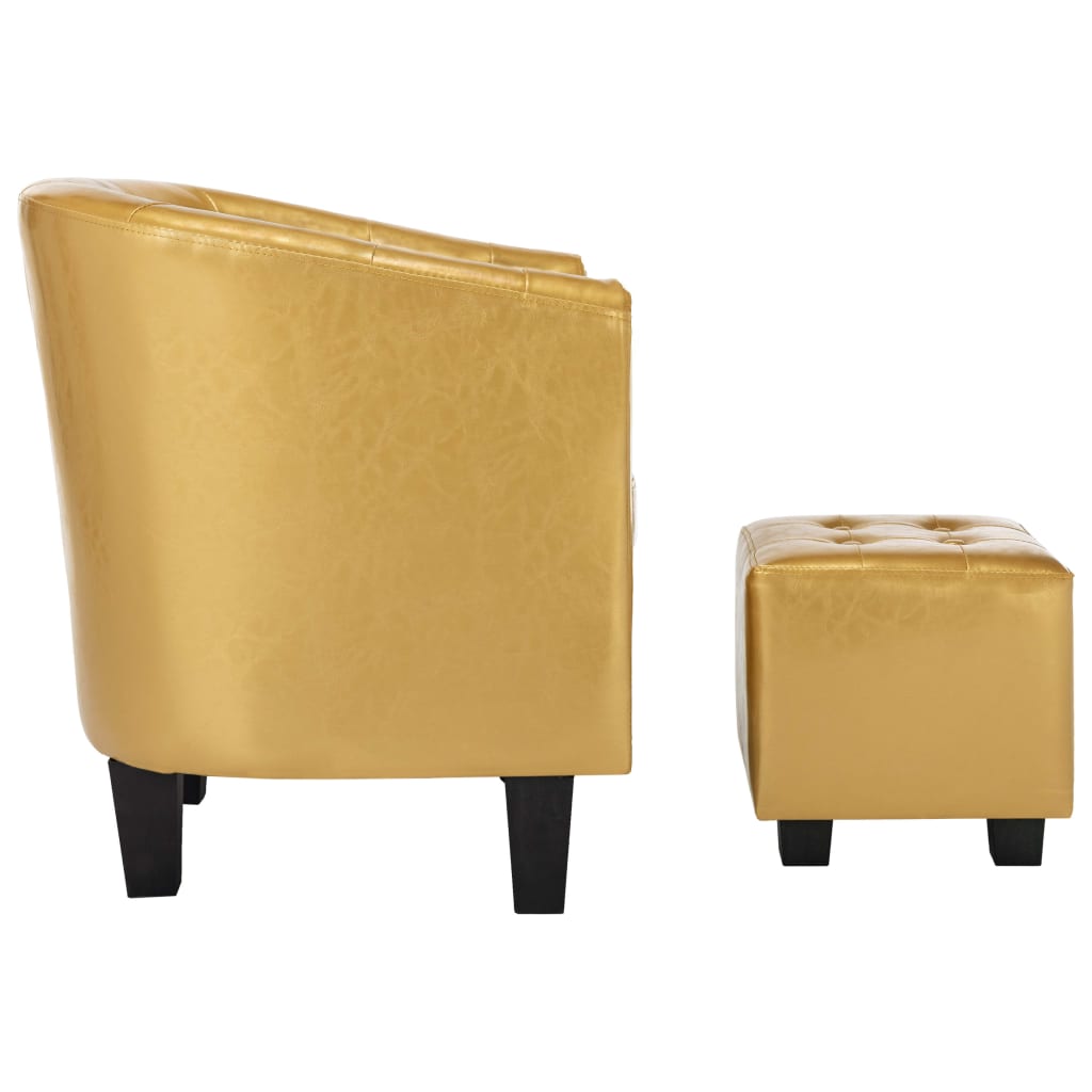 Sessel mit Fußhocker Glänzendes Golden Kunstleder