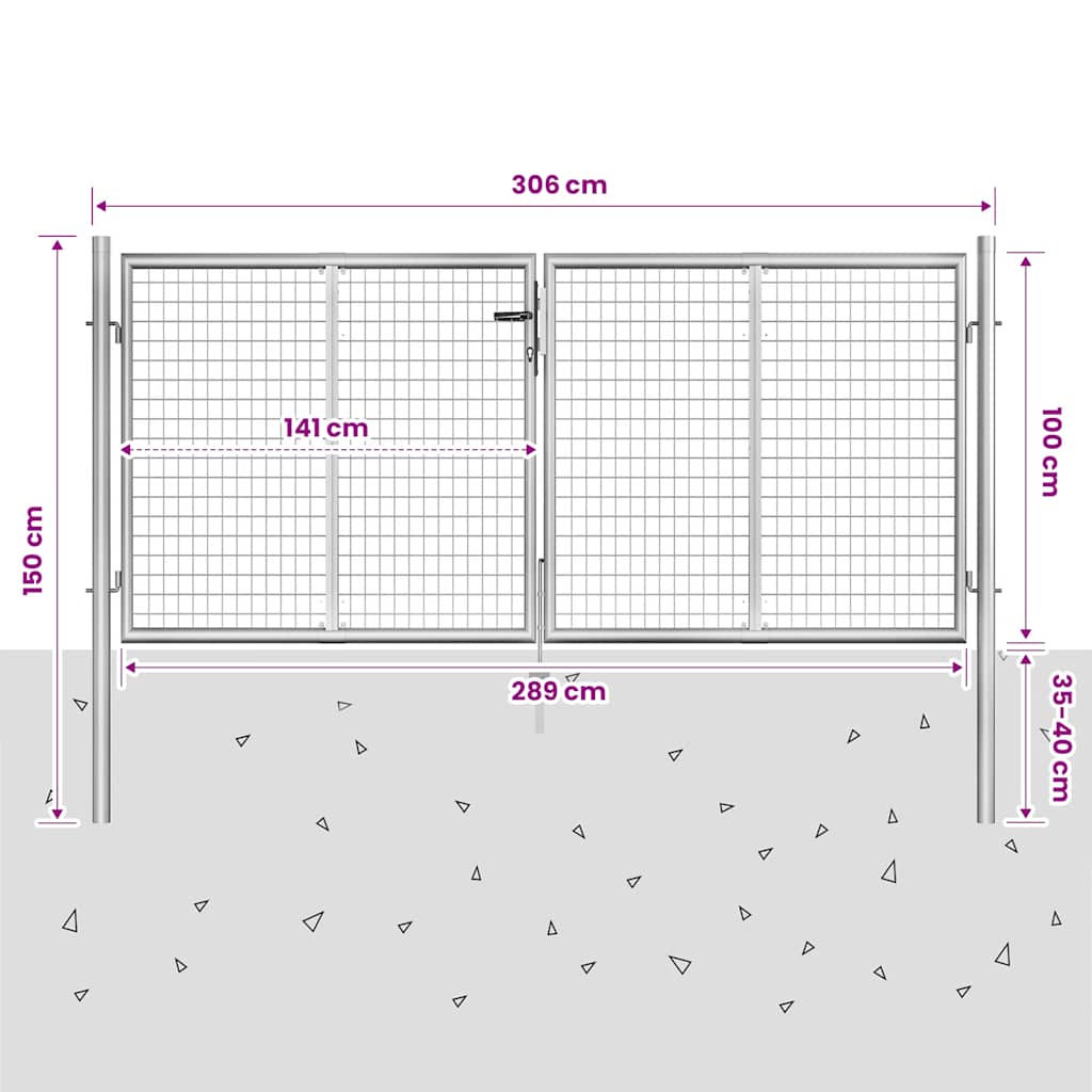 Gartentor verzinkter Stahl 306x100 cm Silber
