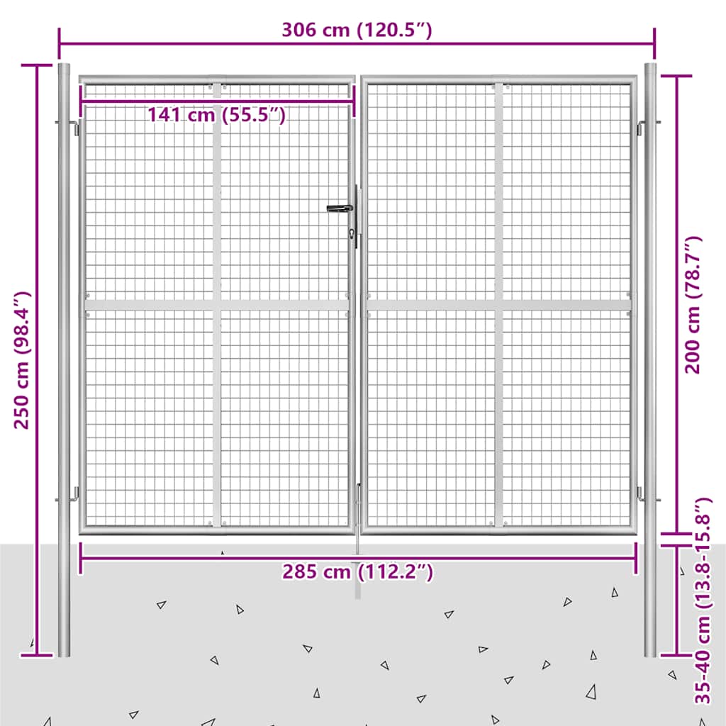 Gartentor verzinkter Stahl 306x200 cm Silber