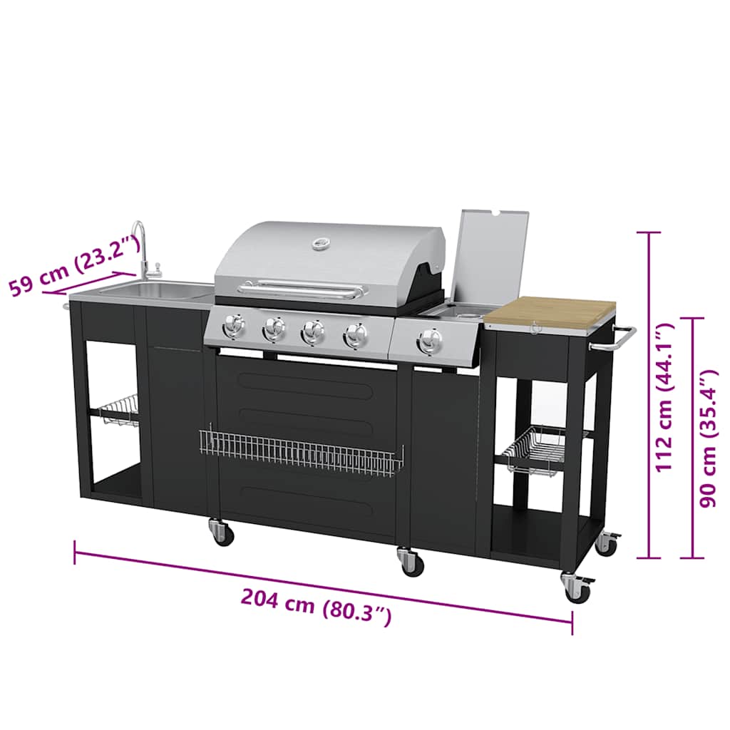 Grill à gaz avec 4+1 flammes noir
