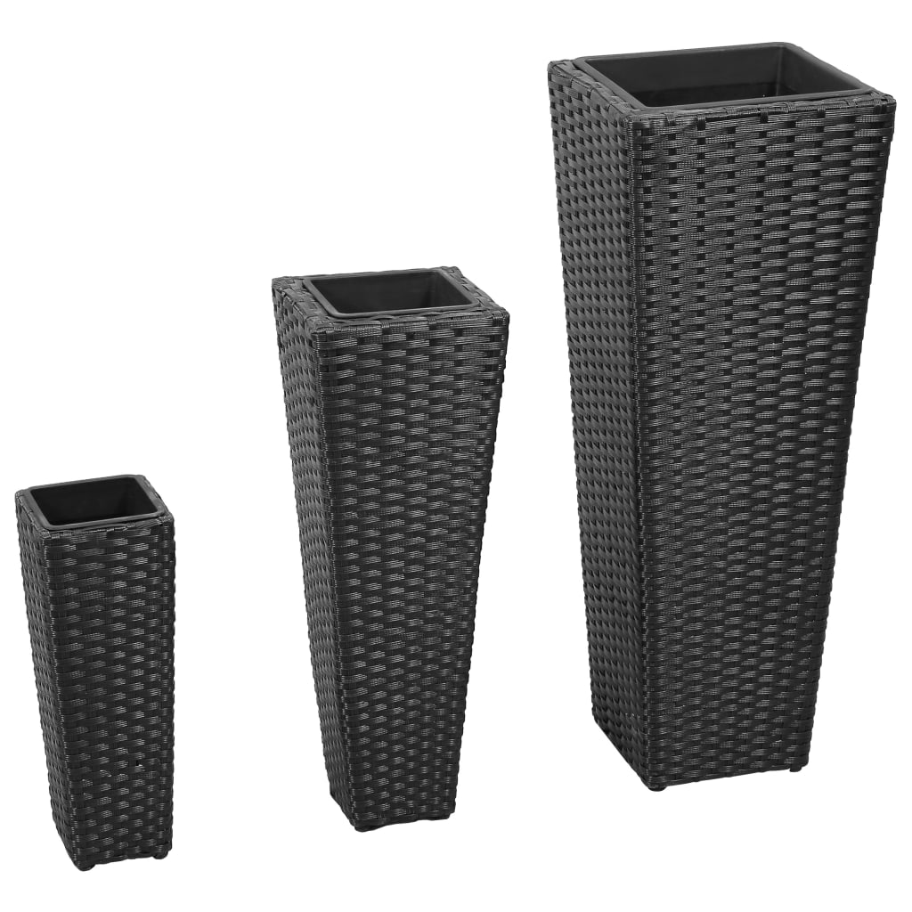 Garden raised bed 3-piece Poly Rattan Black