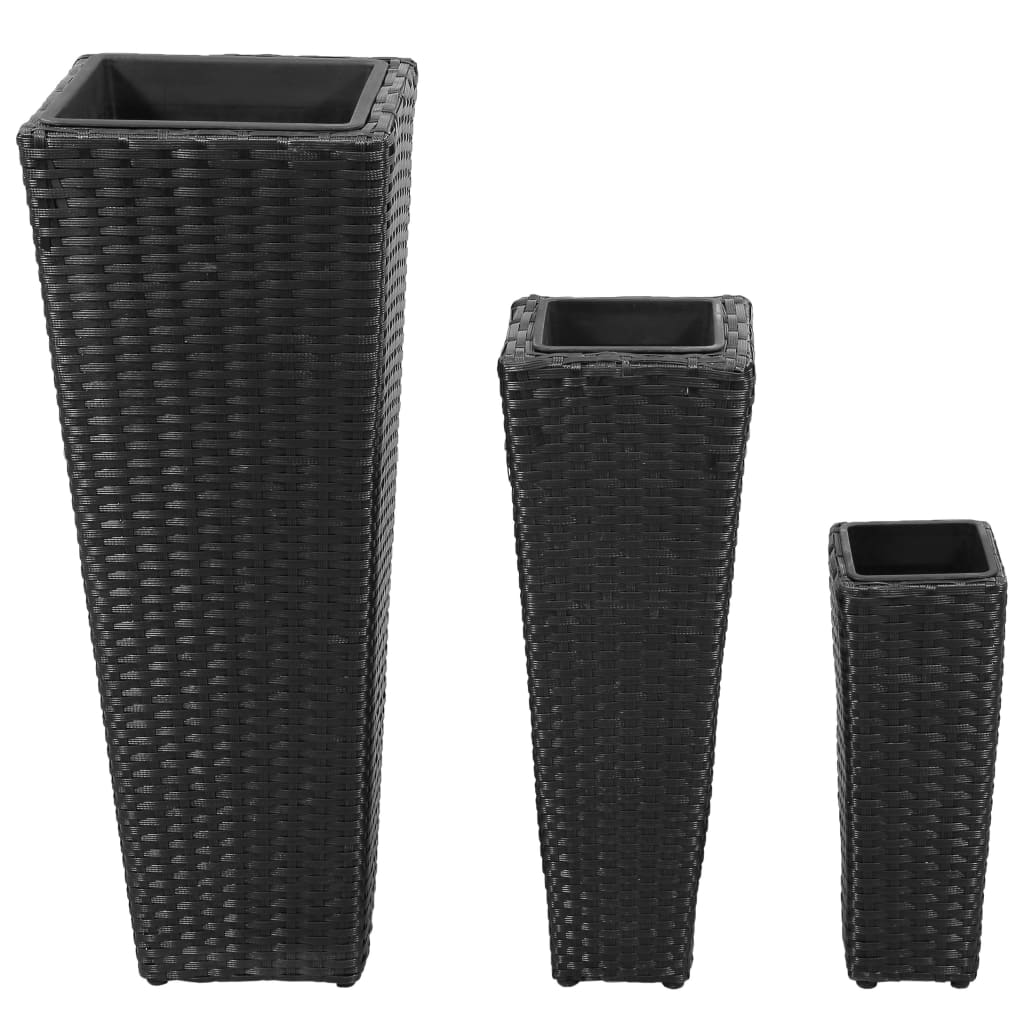 Garden raised bed 3-piece Poly Rattan Black