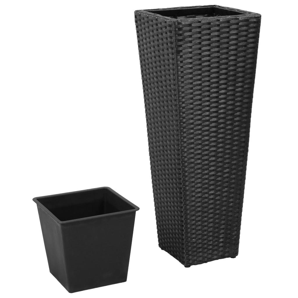 Garden raised bed 3-piece Poly Rattan Black