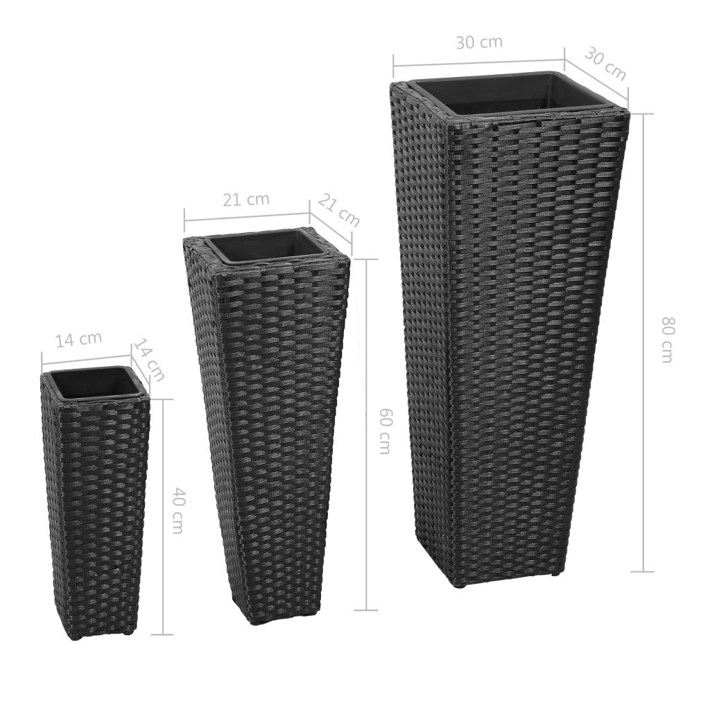Garden raised bed 3-piece Poly Rattan Black