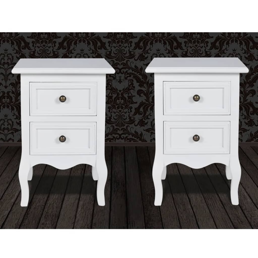 Tables de chevet 2 pièces avec 2 tiroirs en MDF blanc