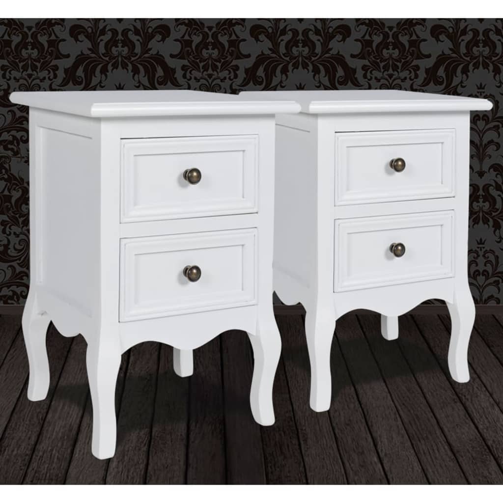 Tables de chevet 2 pièces avec 2 tiroirs en MDF blanc