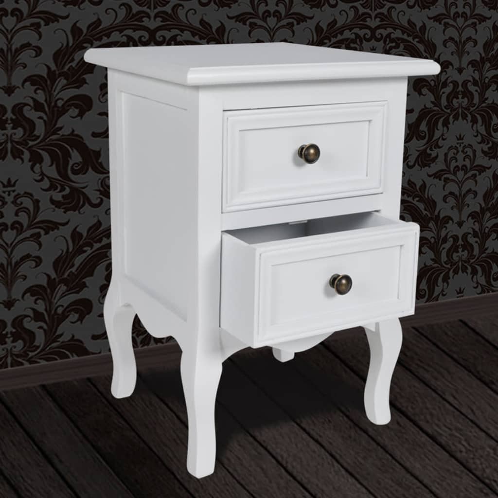 Tables de chevet 2 pièces avec 2 tiroirs en MDF blanc