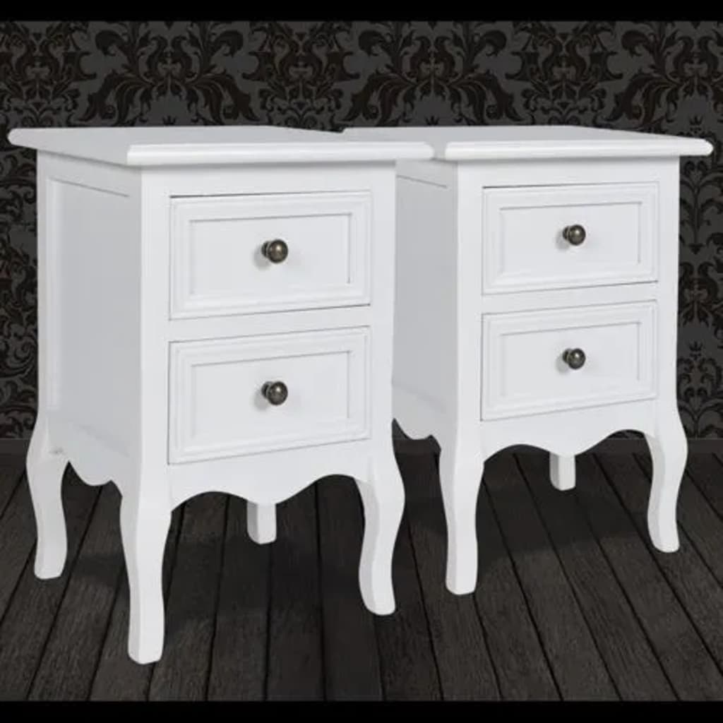 Tables de chevet 2 pièces avec 2 tiroirs en MDF blanc