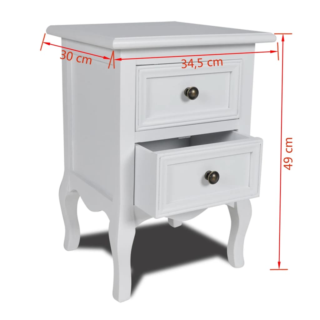 Tables de chevet 2 pièces avec 2 tiroirs en MDF blanc