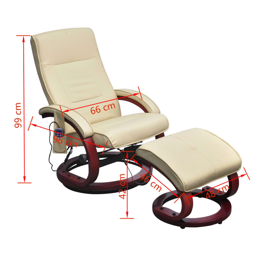 Massagesessel mit Fußhocker Creme Kunstleder