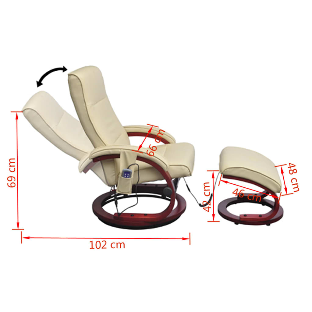Massagesessel mit Fußhocker Creme Kunstleder