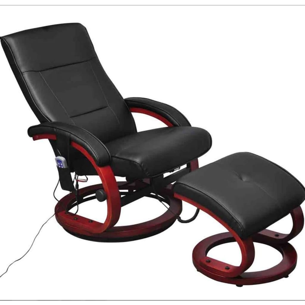 Massagesessel mit Fußhocker Schwarz Kunstleder