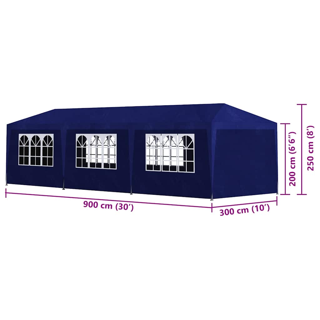 Tente de fête 3x9 m bleue
