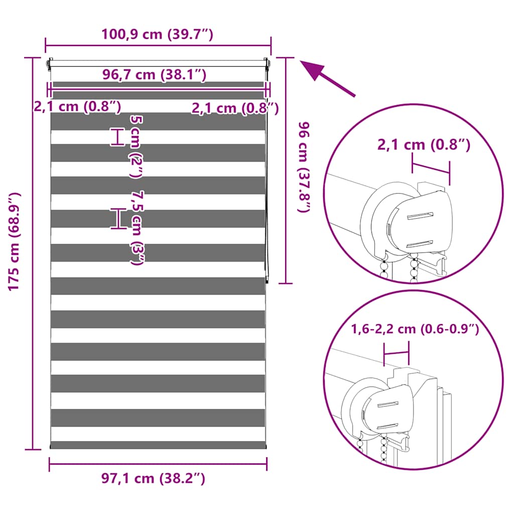 Zebra-Rollo 100,9 x 175 cm, Stoffbreite 96,7 cm, grau
