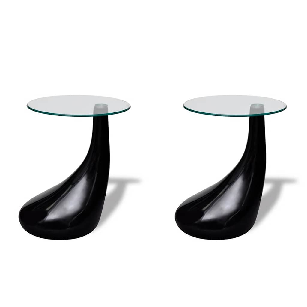 Coffee tables 2 pcs. with round glass top high gloss black