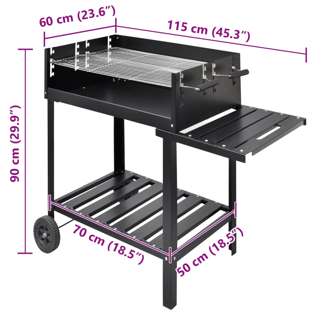 Barbecue colonne gril debout gril charbon de bois barbecue avec 2 roues