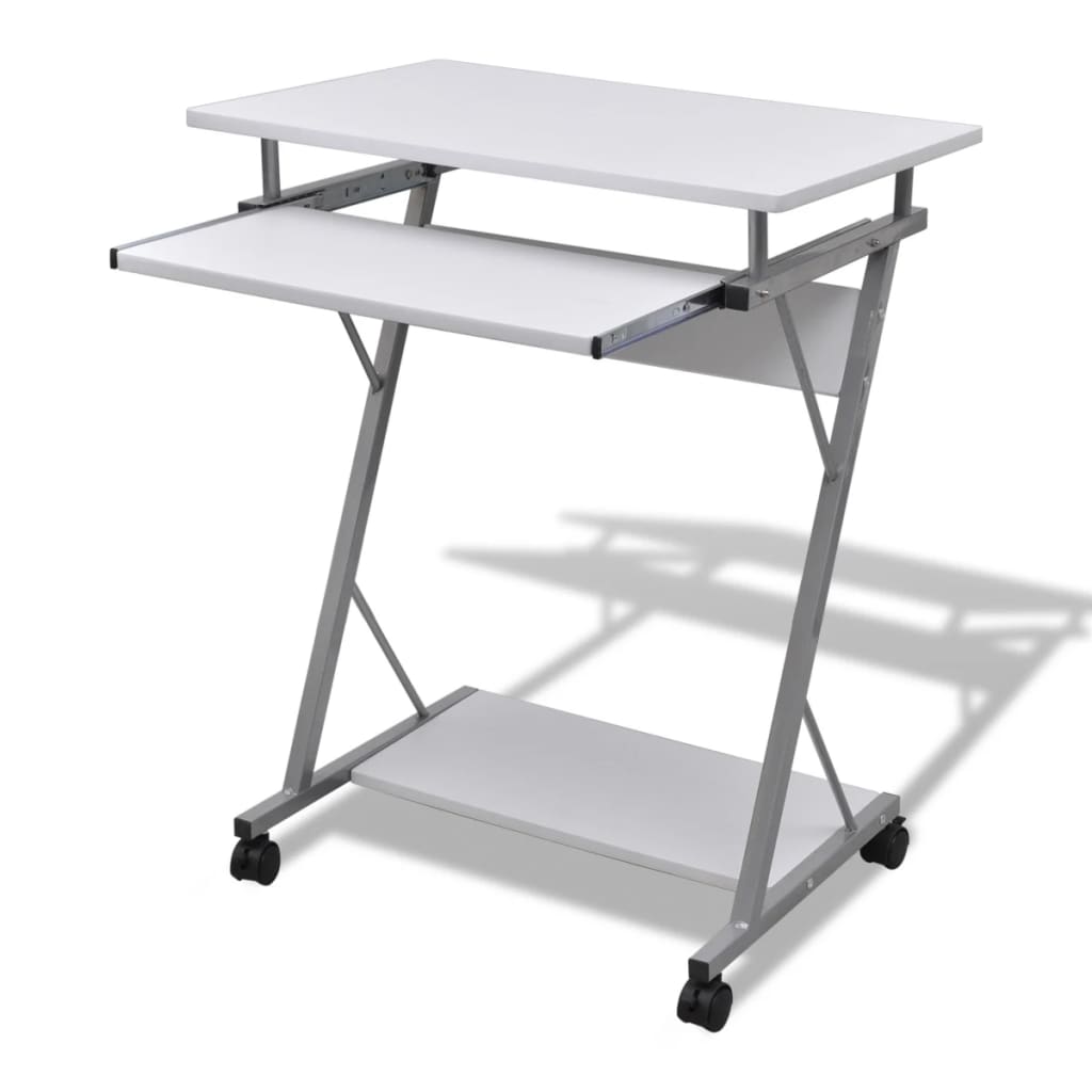 Table d'ordinateur, chariot d'ordinateur, table de bureau pour PC, ordinateur portable sur roulettes, blanc