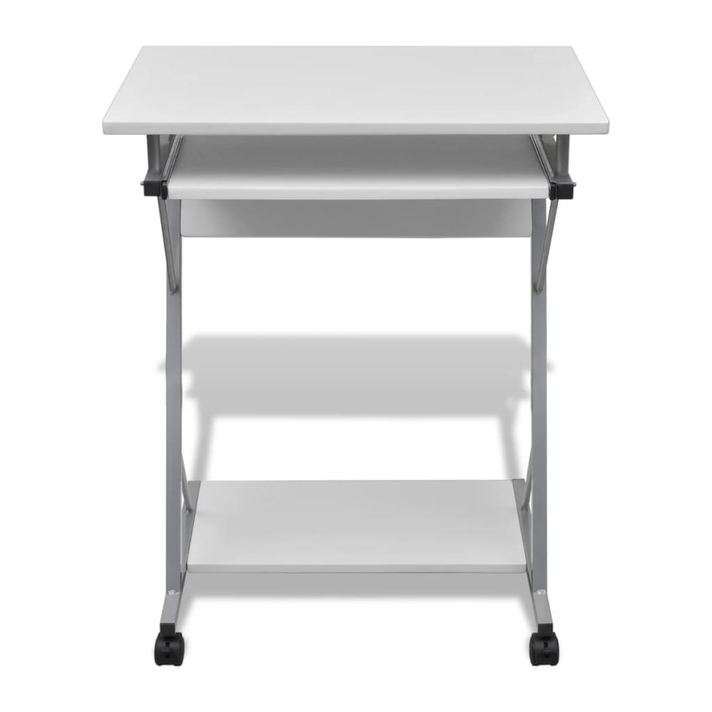 Table d'ordinateur, chariot d'ordinateur, table de bureau pour PC, ordinateur portable sur roulettes, blanc