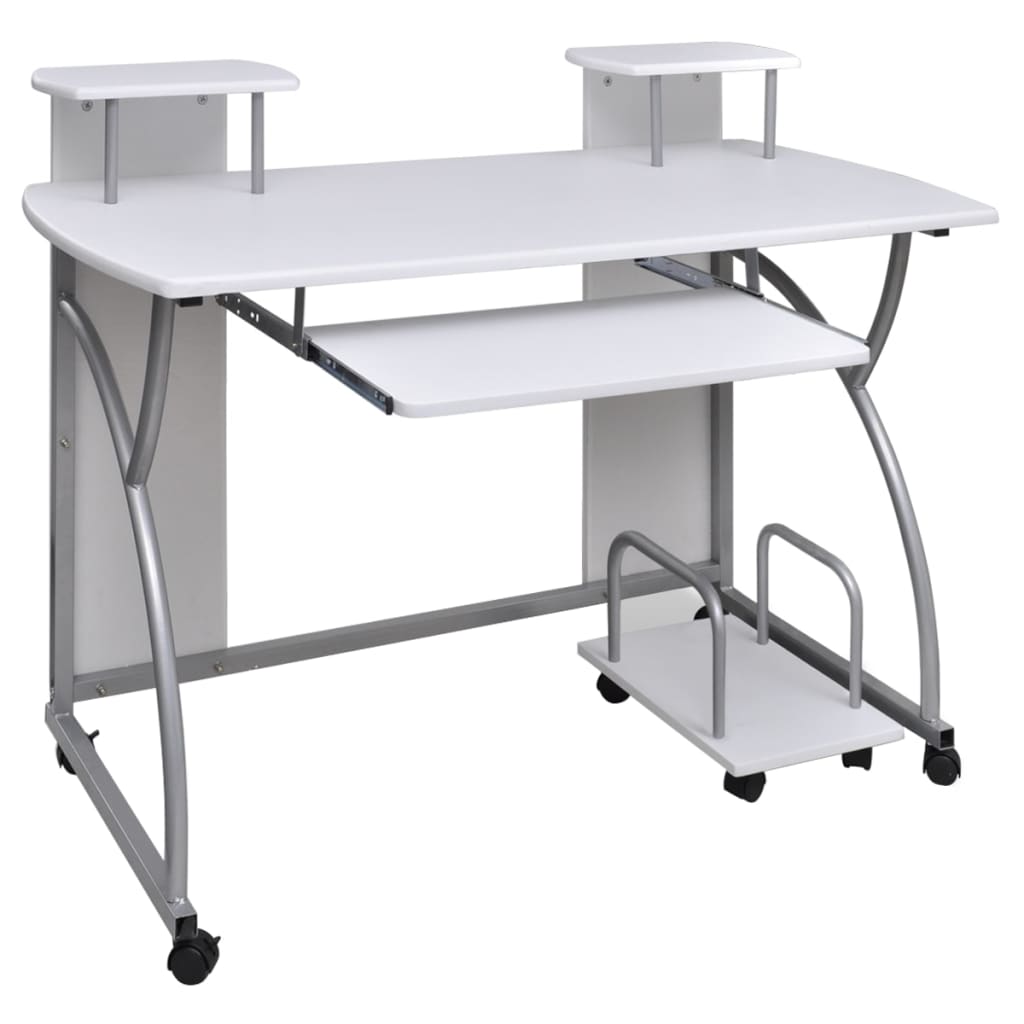 Computertisch PC Tisch Mobiler Computerwagen Bürotisch Laptop weiß