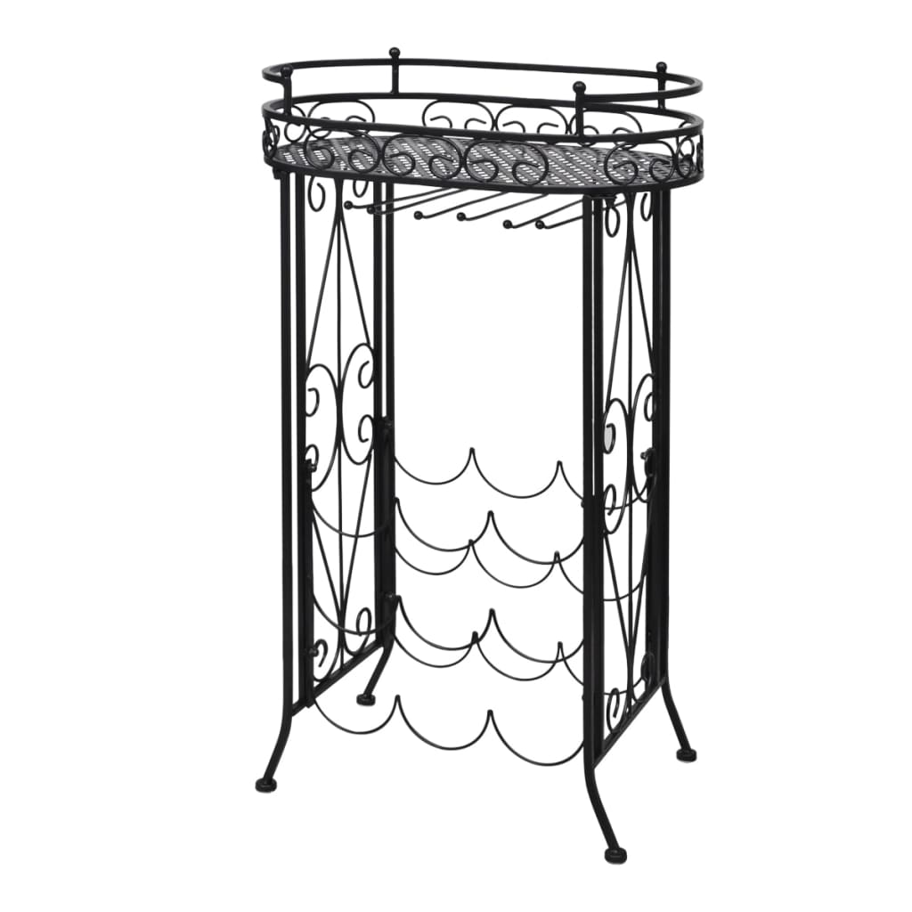 Casier à vin pour 9 bouteilles avec support pour verres à pied en métal