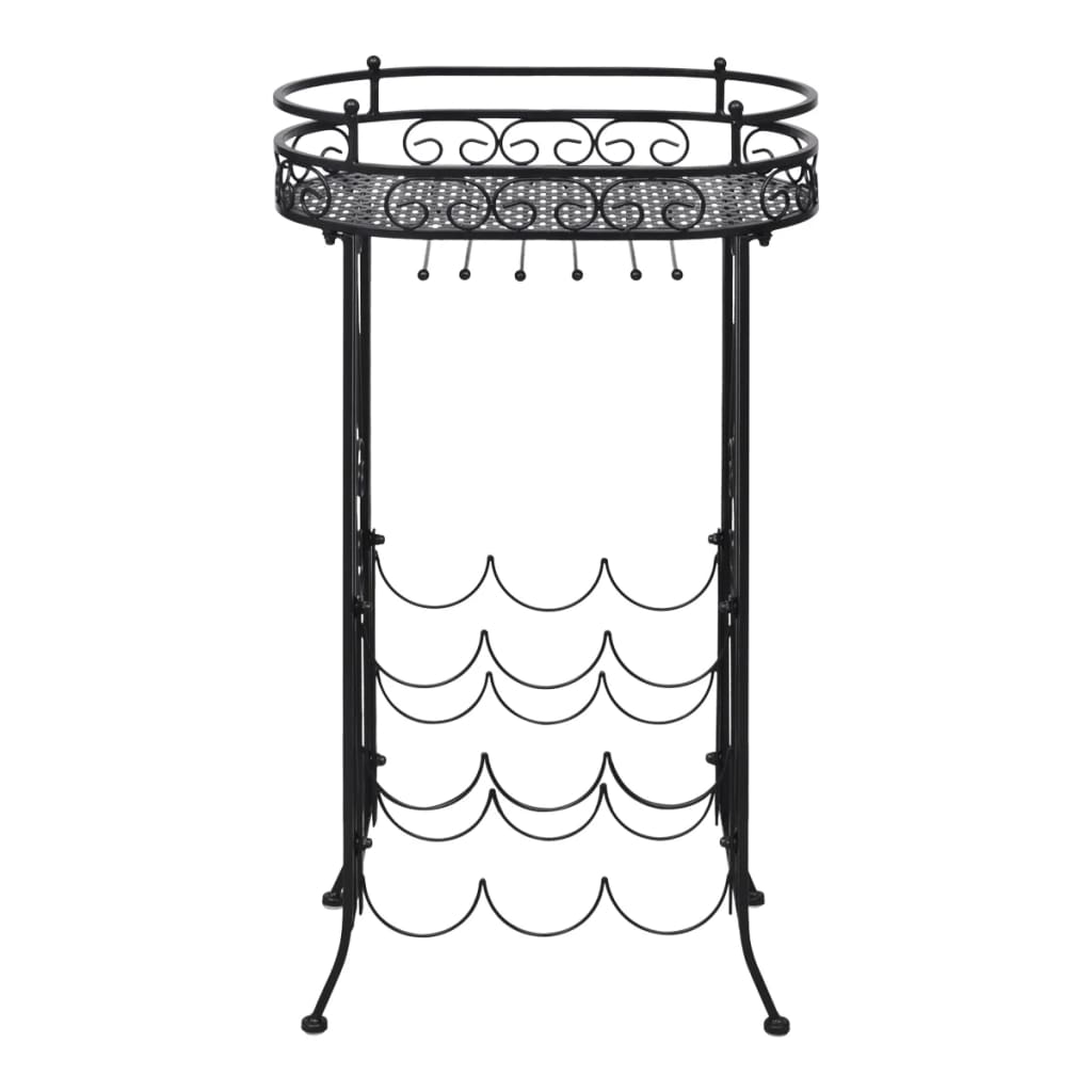 Casier à vin pour 9 bouteilles avec support pour verres à pied en métal