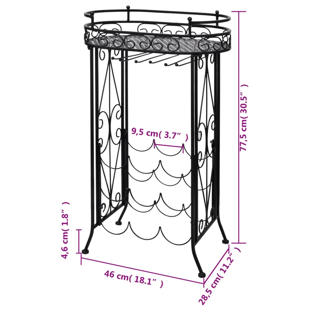 Casier à vin pour 9 bouteilles avec support pour verres à pied en métal