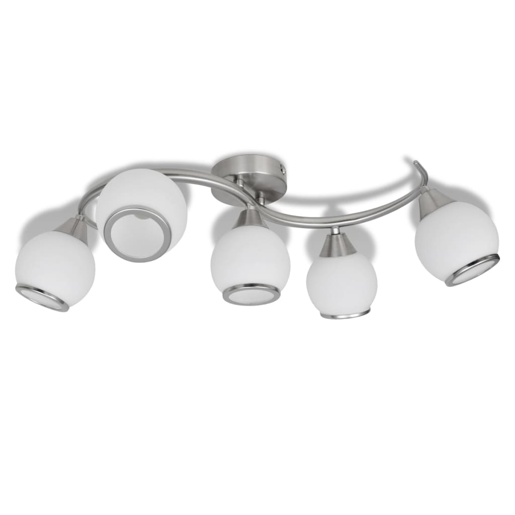 Ceiling light with glass shades on curved rail