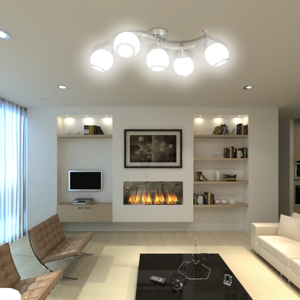 Ceiling light with glass shades on curved rail