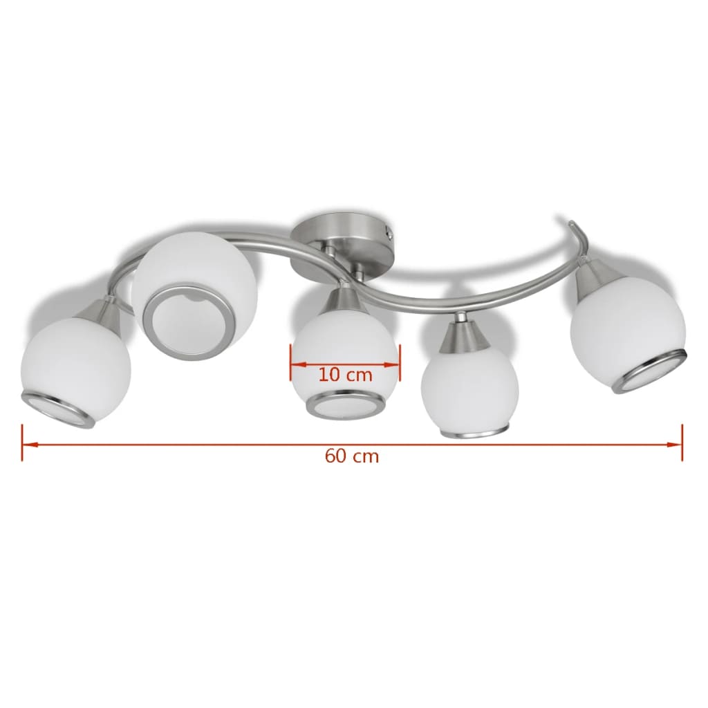 Ceiling light with glass shades on curved rail