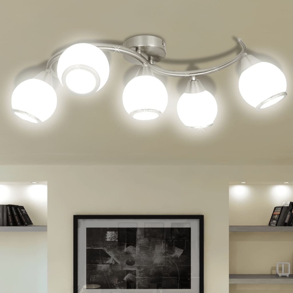 Ceiling light with glass shades on curved rail