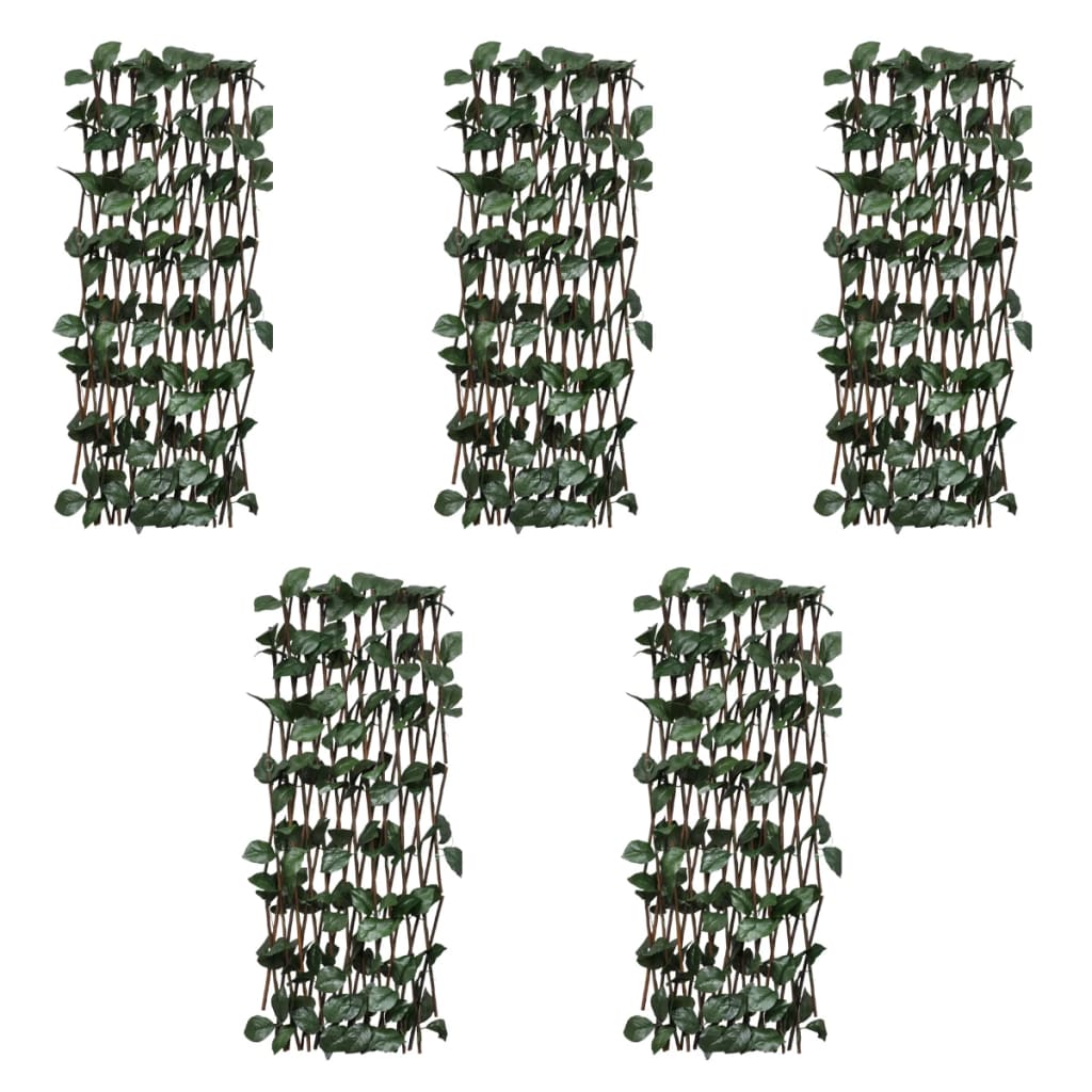 Treillis en saule 5 pièces avec feuilles artificielles 180×90 cm