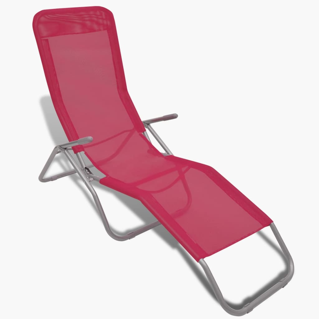 Chaises longues 2 pièces avec fonction d'inclinaison Textilène Rouge